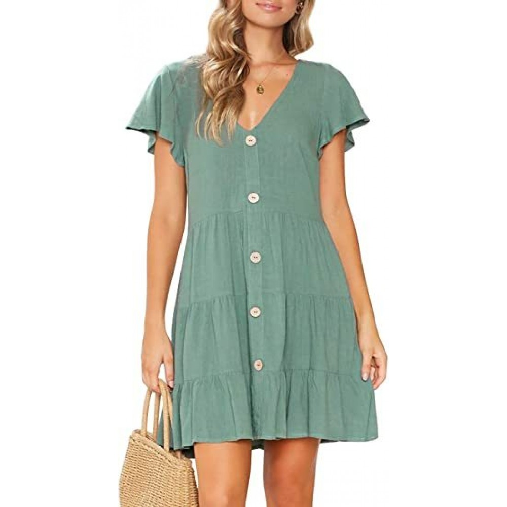 Women's Summer Sleeveless V Neck Button