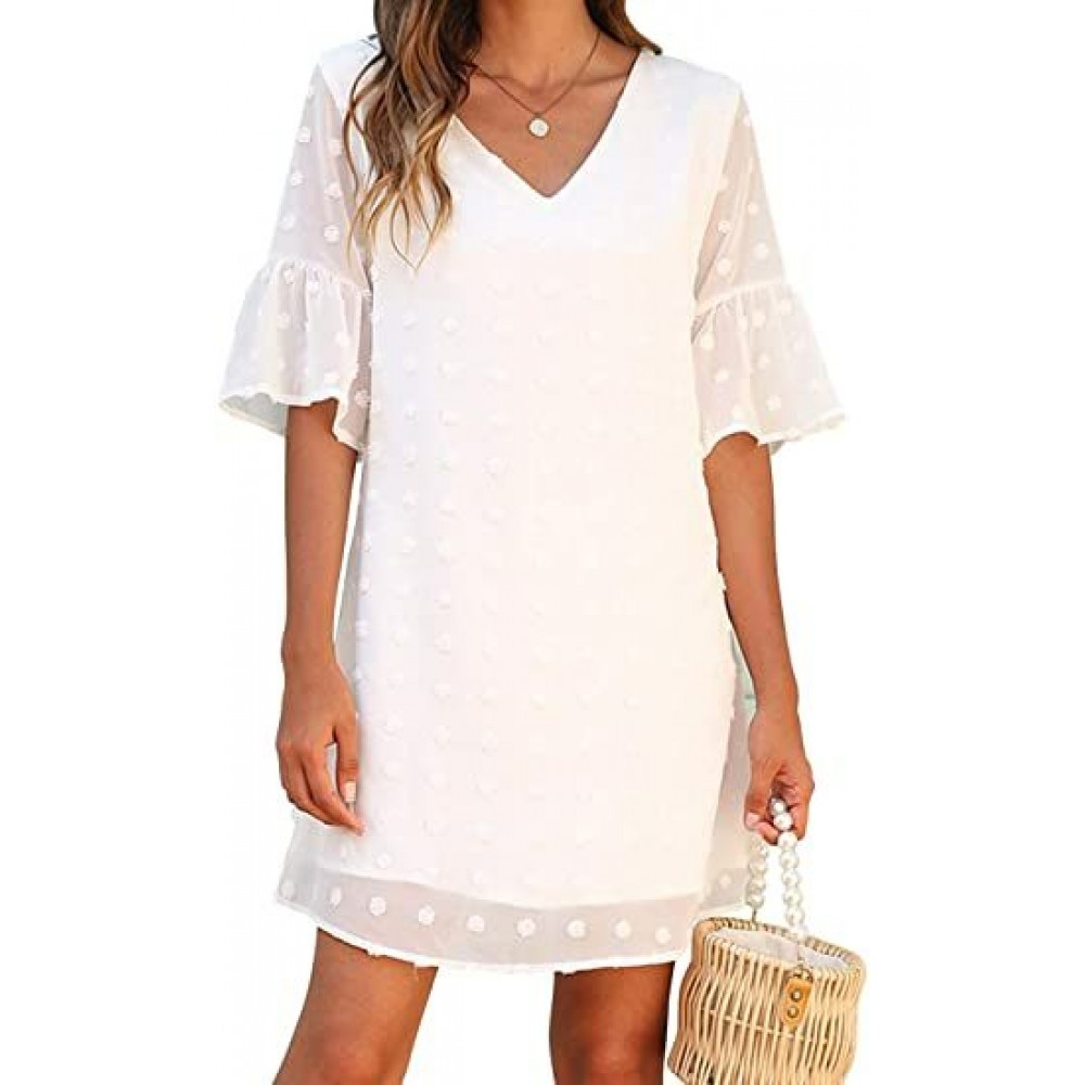 Womens White Dresses Short Sleeve V Neck