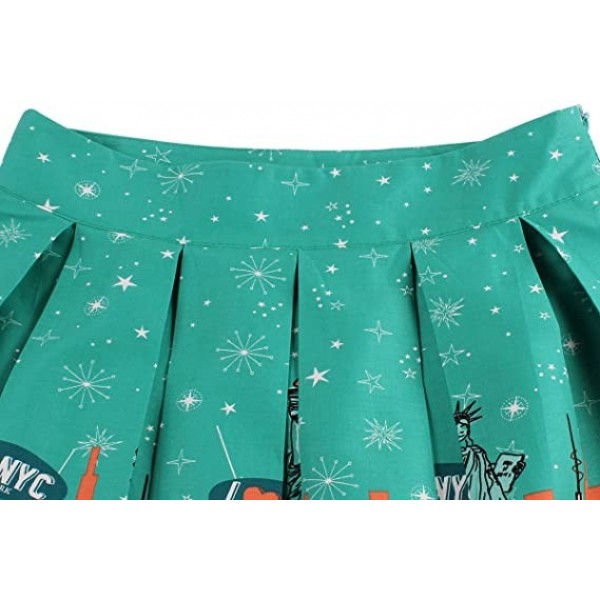    Women's Vintage A-line Printed Pleated Flared Midi Skirts