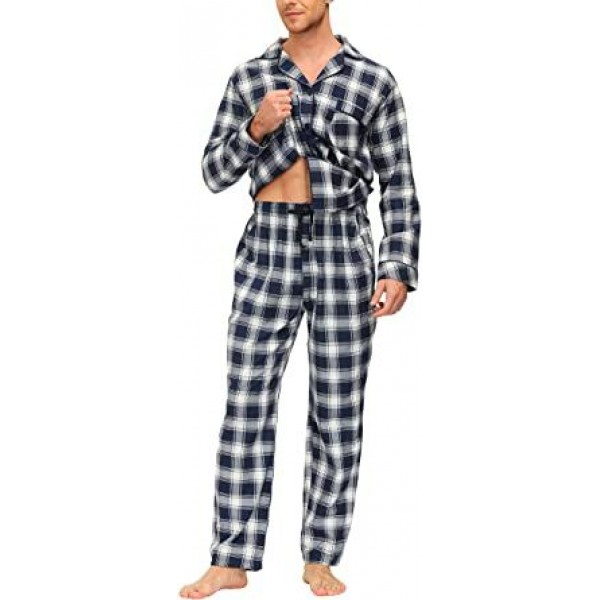 Mens Pajama Set Plaid Long Pajama Pants